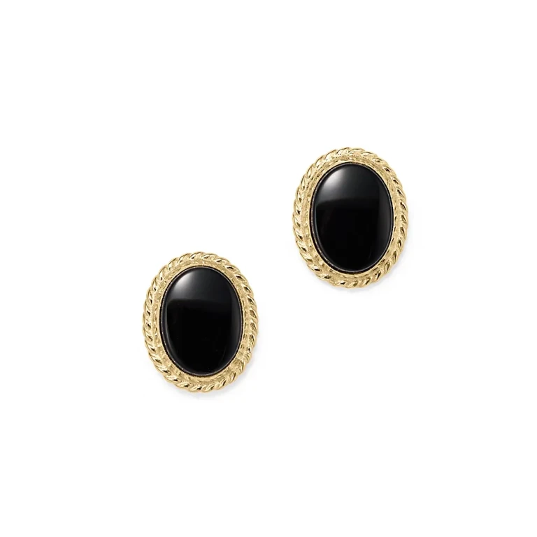 Onyx Bezel Set Small Stud Earrings in 14K Yellow Gold