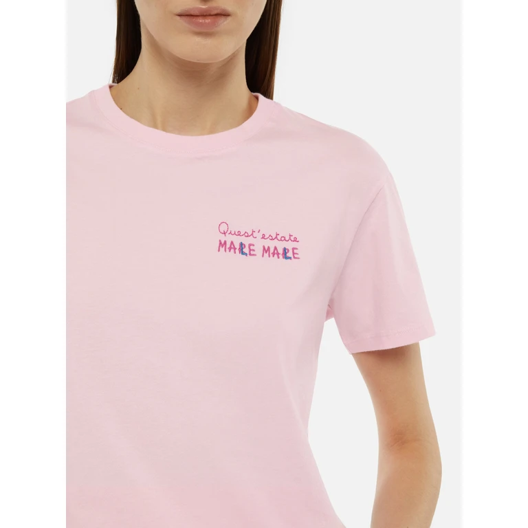 Mc2 Saint Barth Emilie Cotton T-Shirt With Mare Male Embroidery Pink - Women