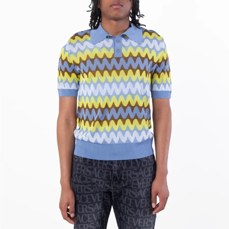 Versace Jacquard Wave Knit Polo Shirt
