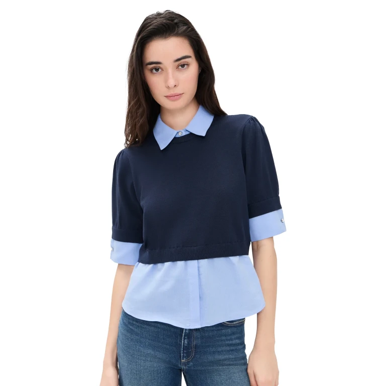 Cinq à Sept Capucine Top Navy/Rain Cloud S