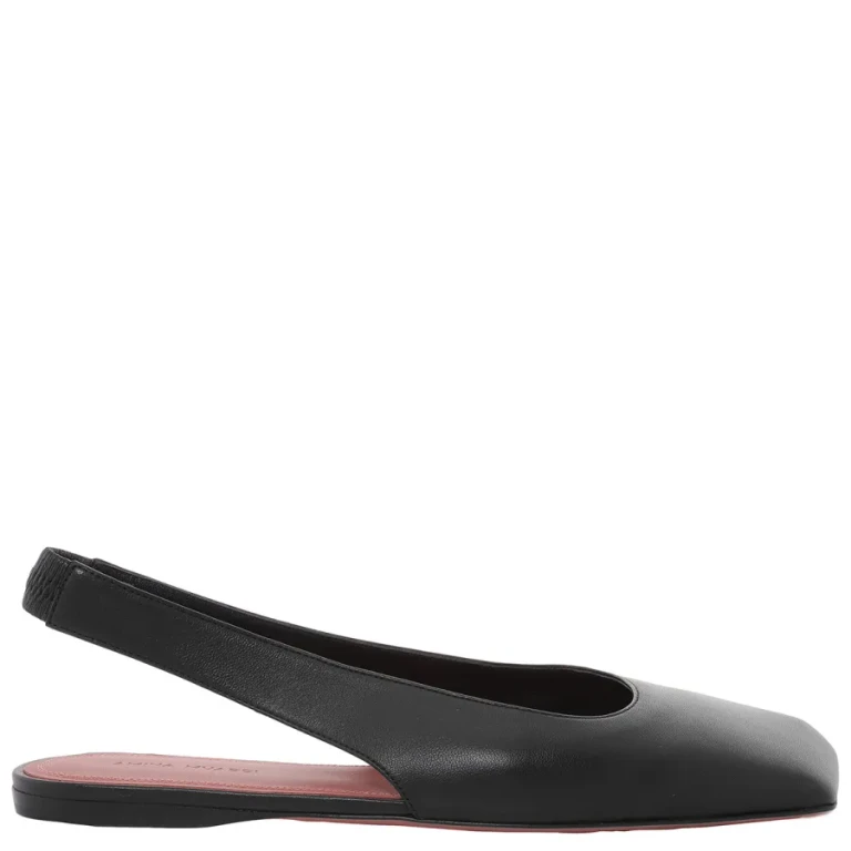 Amina Muaddi Nappa Black Ane Slingback Flats