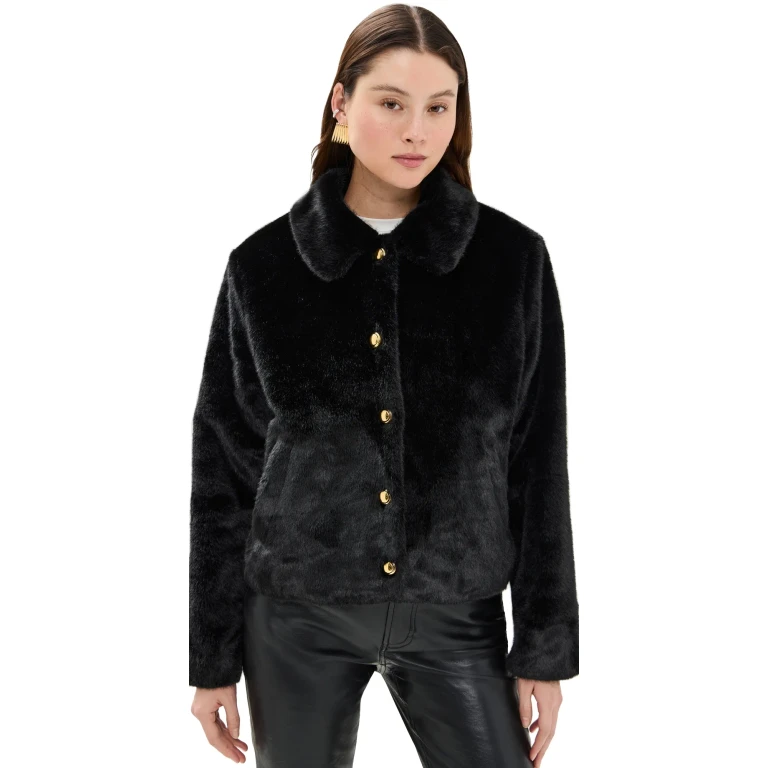 English Factory Faux Fur Collared Jacket Black S