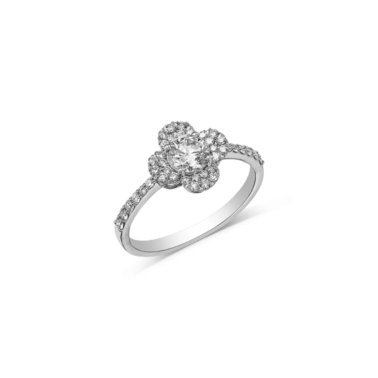 Diamond Clover Ring in 14K White Gold, 0.84 tcw