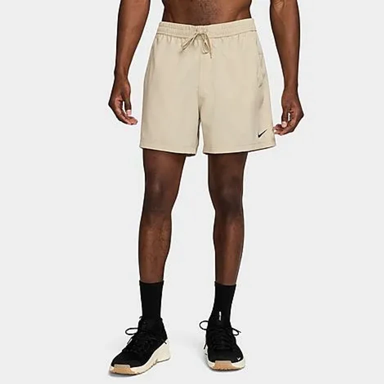 Nike Men's Form Dri-FIT Unlined 5" Versatile Shorts in Desert Khaki/Black Size: XS