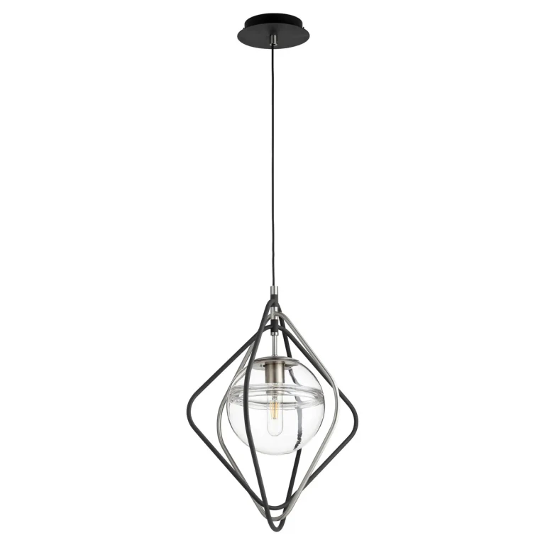 Gimble Pendants 1-Light Pendant in Textured Black w with Satin Nickel