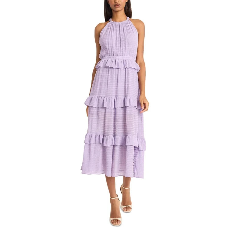 Donna Morgan Ruffle Tiered Halter Neck Midi Dress