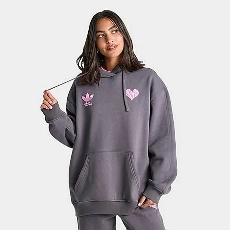 Women's Originals Bubble Heart Oversized Pullover Hoodie in Grey Strata/Pink