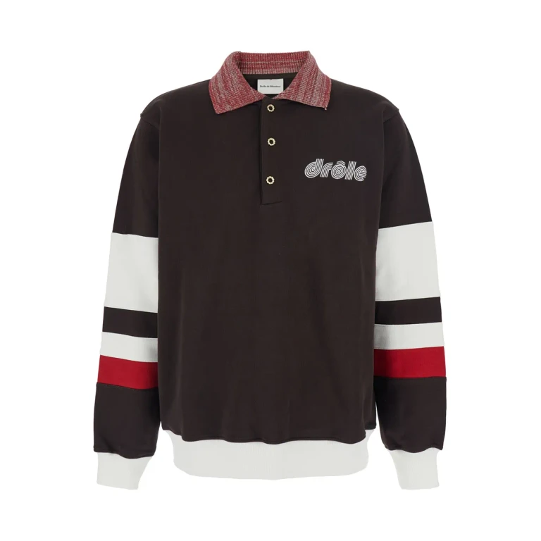 Drôle de Monsieur Brown Polo Collar Sweatshirt With Front Lettering Logo In Cotton Man