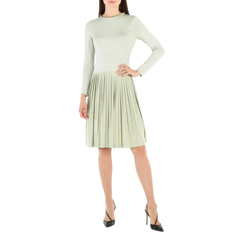 Burberry Open-back Stretch Silk And Crepe Pleated Chain Detail Dress