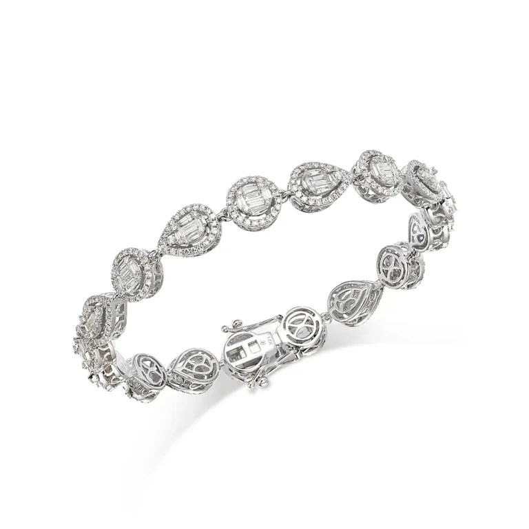 Diamond Mixed-Shape Mosaic Diamond Bracelet Tennis Bracelet in 14K White Gold, 4.0 tcw