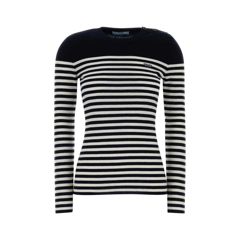 Prada Embroidered Wool Sweater Blu+bianco Exterior: Virgin Maglieria - Women
