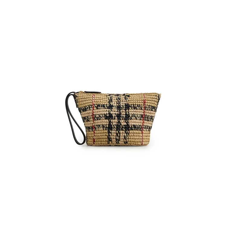 Burberry Margate Small Raffia Pouch Sand One Size
