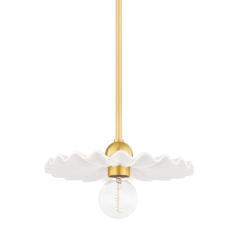 Tinsley 1-Light Pendant in Aged Brass with Ceramic Gloss Cream