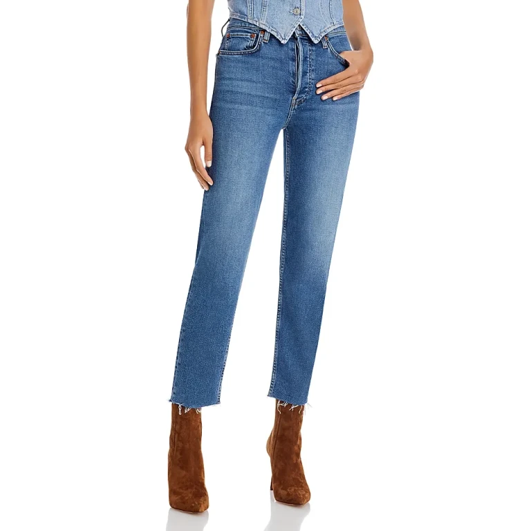 Re/Done Stove Pipe High Rise Straight Jeans in Mid 90's