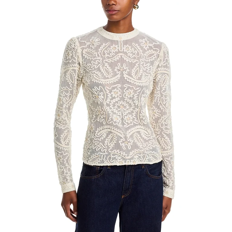 Farm Rio Embroidered Mesh Top