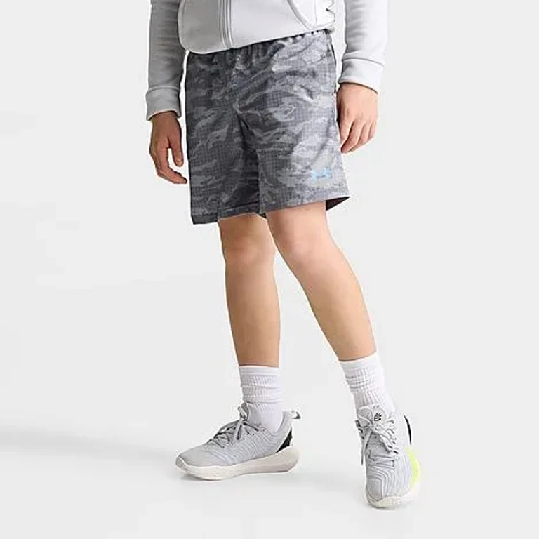 Under Armour Big Kids Camo Woven Shorts in Steel Size: Small