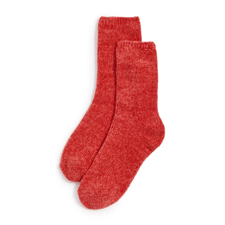 Stems Fuzzy Crew Socks Red One Size