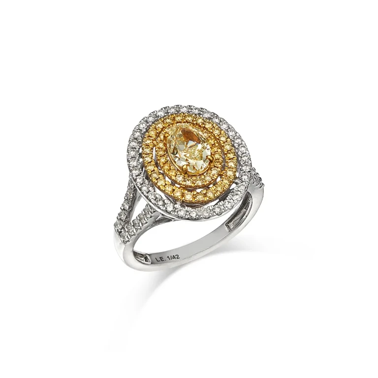 Bloomingdale's Limited Edition White & Yellow Diamond Oval & Round Halo Ring in 18K Yellow Gold & White Gold