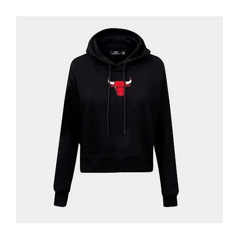 Pro Standard Women's Chicago Bulls NBA Classic Fleece Cropped Pullover Hoodie in Black Size: XS