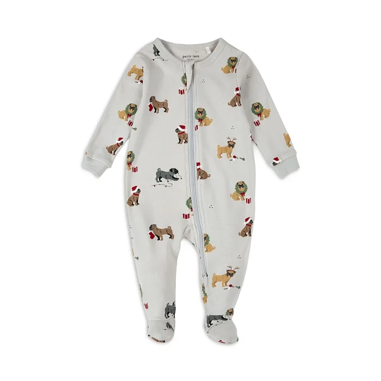 Firsts by petit lem Boys' Pug Print Footed Sleeper - Baby