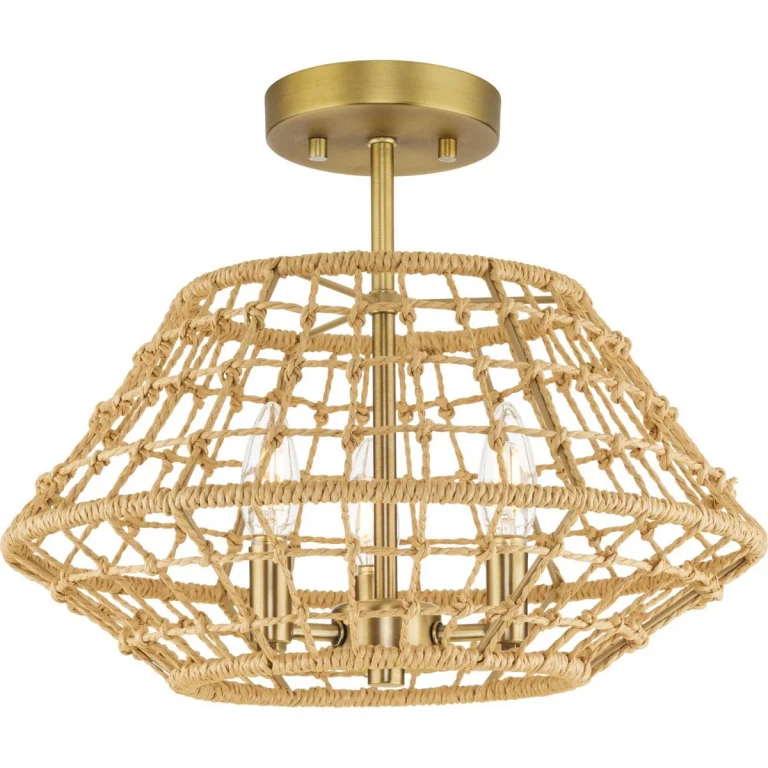 Vintage Brass Three Light Flush Mount from the Laila Collection