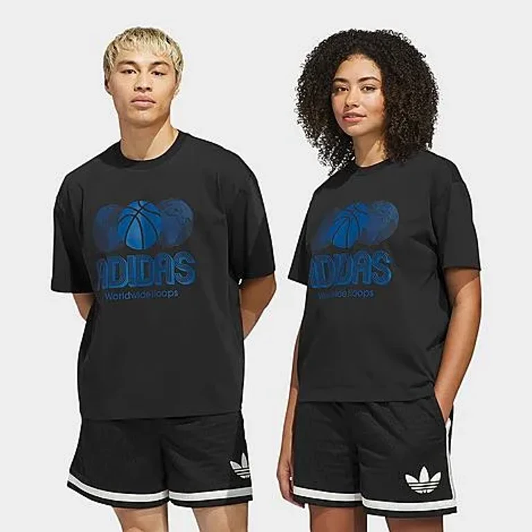 adidas Men's Originals World Wide Hoops Basketball T-Shirt in Black Size: XS