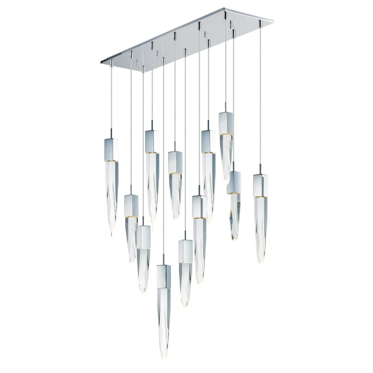 ET2 Lighting Quartz 39.25" LED 12-Light Pendant in Polished Chrome