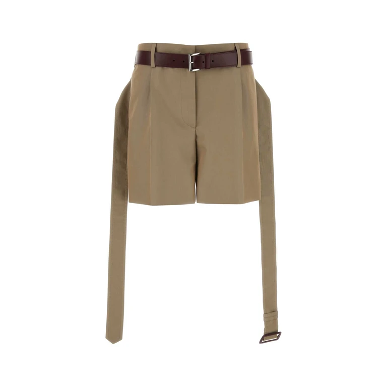 Khaki Twill Shorts Mastice Co-calfleather - Women