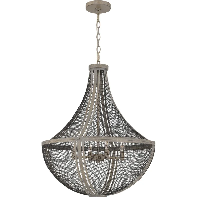 Distressed Grey Wood Four Light Pendant from the Hallie Collection