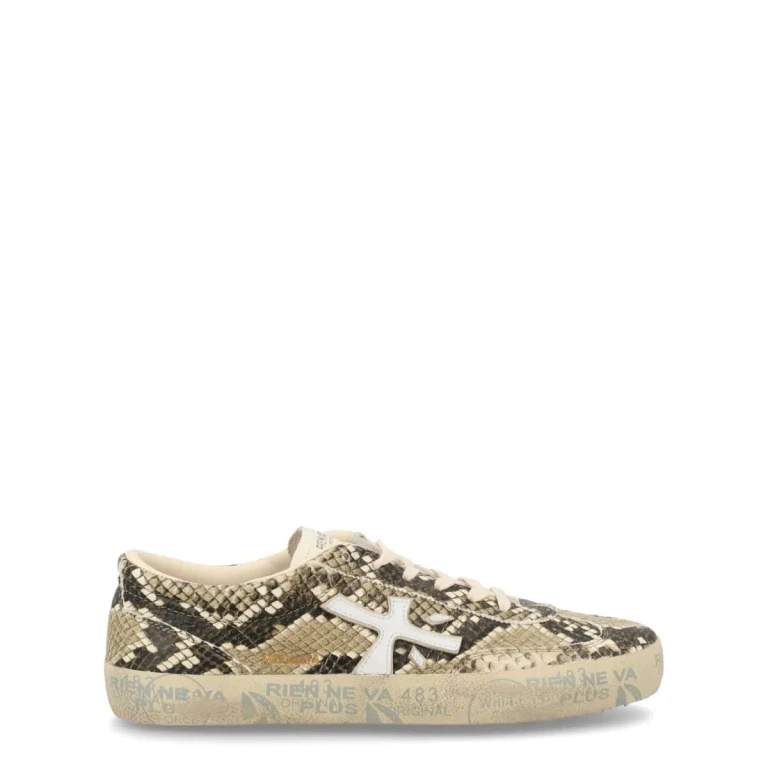 David Python-Print Leather Sneakers with Contrast Logo (DAVIDD8099)