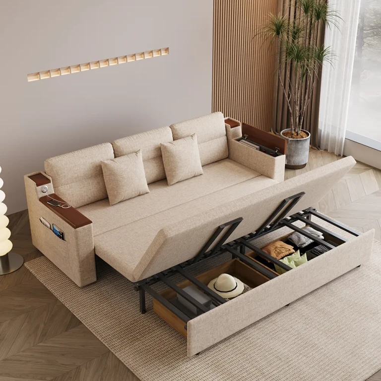 Linen Pull Out Daybed with Storage King Size Sofa Bed with Trundle