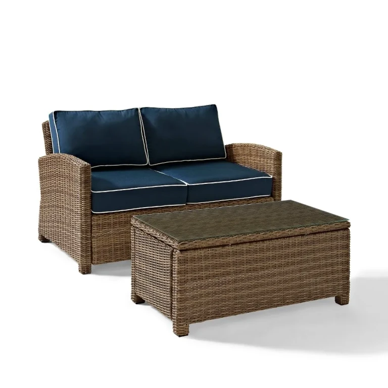 Bradenton Navy and Wicker 2 pc Loveseat and Table Set