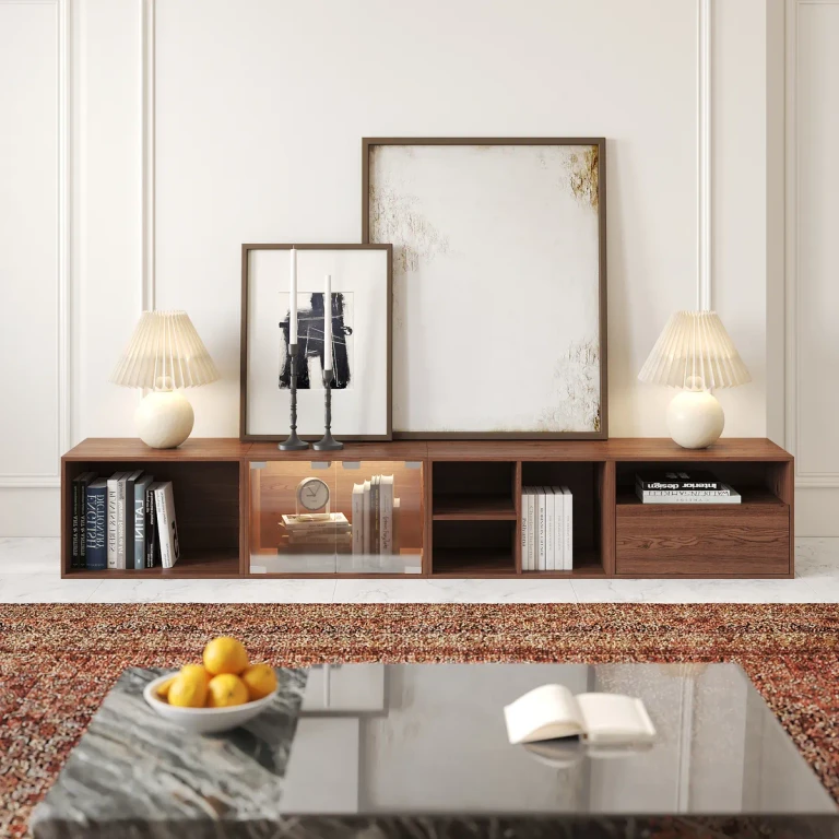 94.5" Wooden Modular TV Stand Mid Century Modern Floor Media Console with Storage