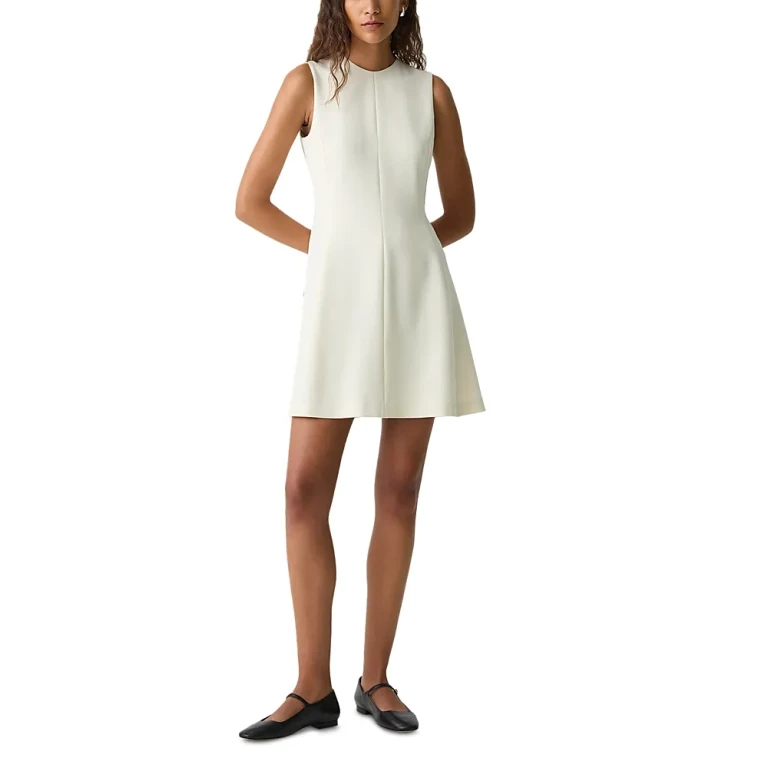 Theory A-Line Mini Dress in Checked Linen-Blend
