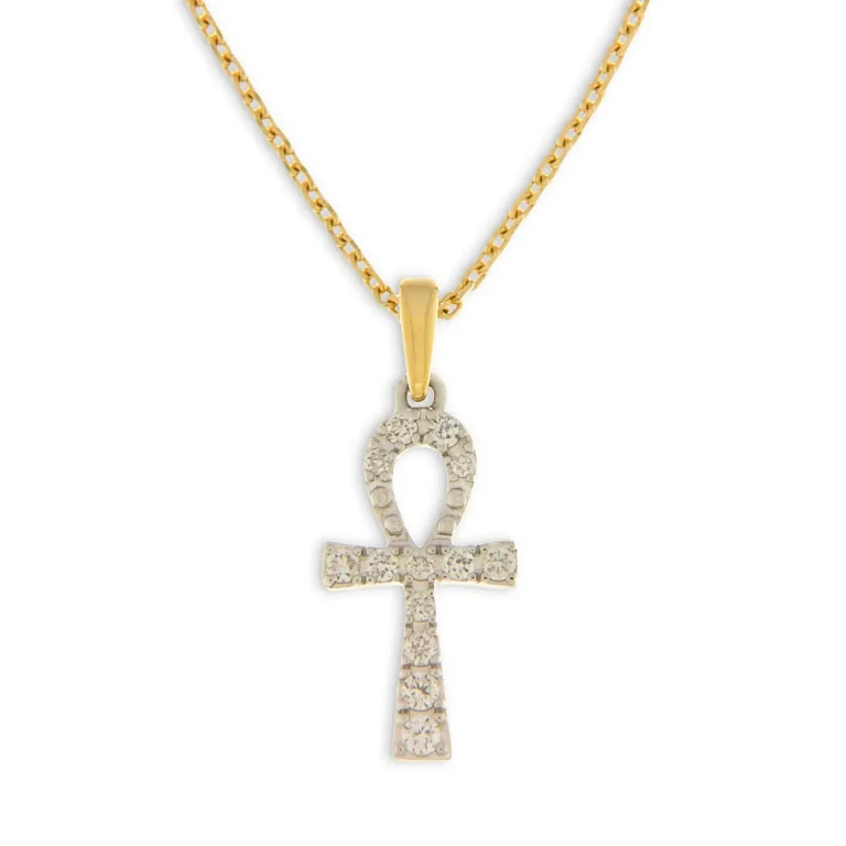 Diamond Ahnk Pendant Necklace in 14K White and Yellow Gold, 0.10 tcw