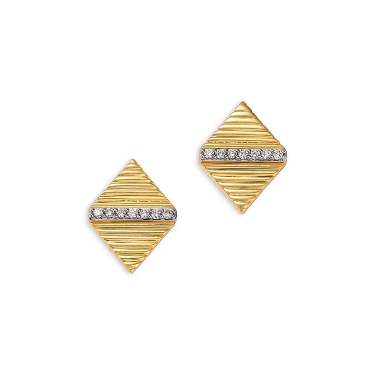 Diamond Stud Earrings in Textured 14K Yellow Gold, 0.15 tcw