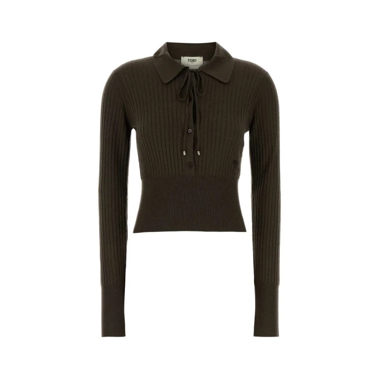 Fendi Mud Stretch Wool Polo Shirt