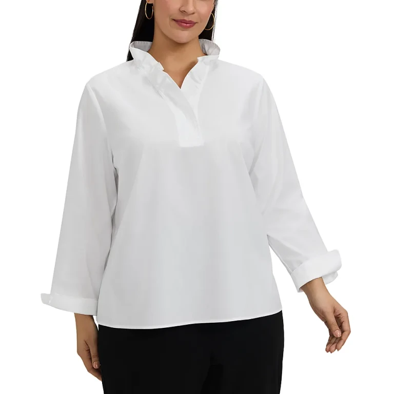 Foxcroft Plus Tammy Long Sleeve Popover Top