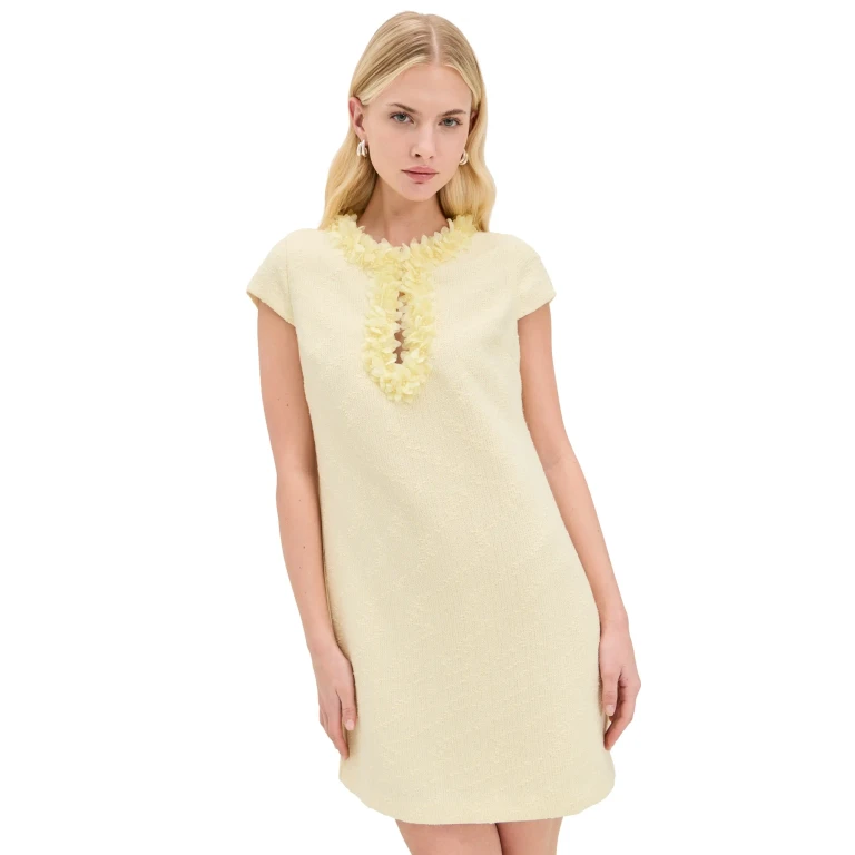 endless rose Tweed Mini Dress With Floral Trim Butter XS
