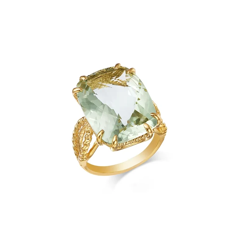Prasiolite Cushion Cut Ring in 14K Yellow Gold