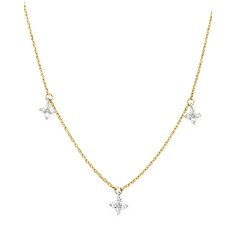 Diamond Clover Station Necklace in 14K White & Yellow Gold, 0.30 tcw