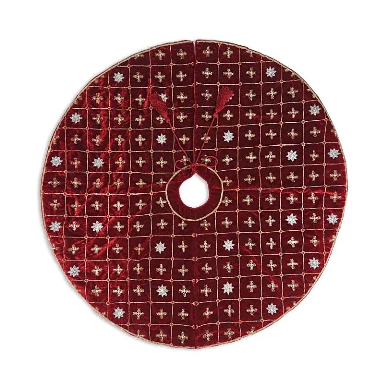 Red Velvet Tree Skirt with Silver & Gold Snowflake, 50
