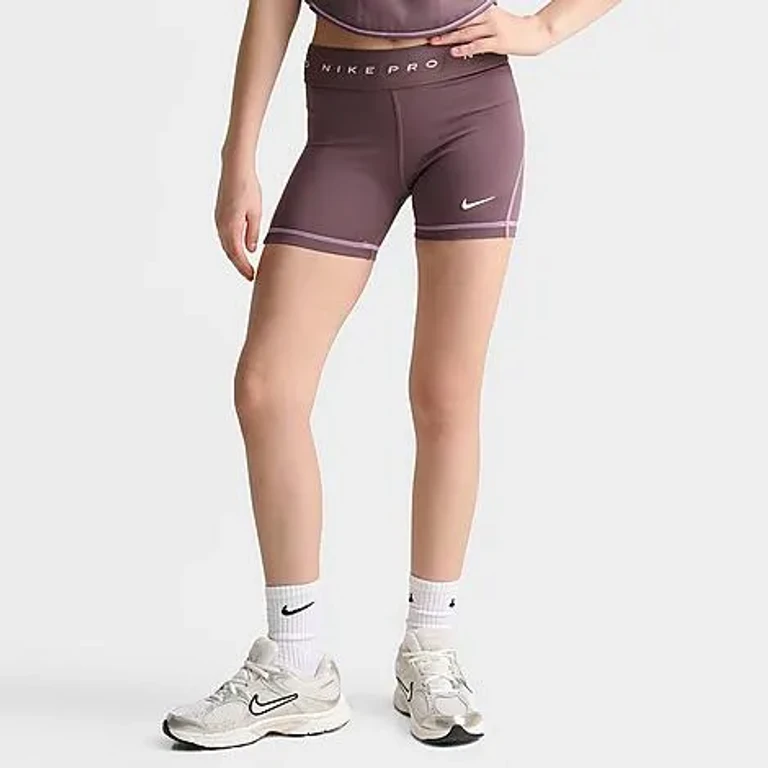 Nike Girls' Big Kids Pro Dri-FIT 3" Bike Shorts in Tattoo/Light Magenta/White Size: XS