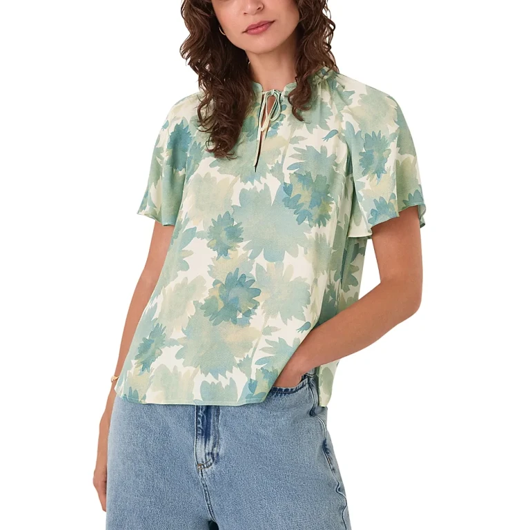 Whistles Floral Print Tie Neck Top