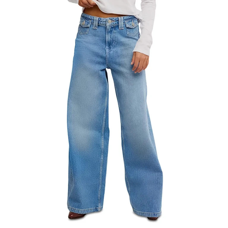 Free People Kellee High Rise Palazzo Jeans in Plaza Blue