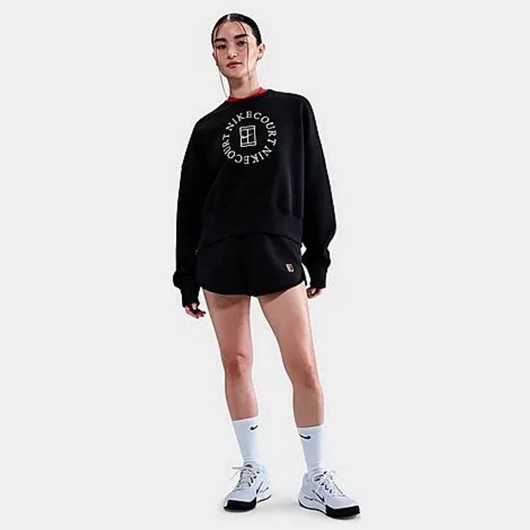 Nike Women's Court Phoenix Fleece Over-oversized Heritage Crewneck Sweatshirt in Black/Anthracite Size: XS