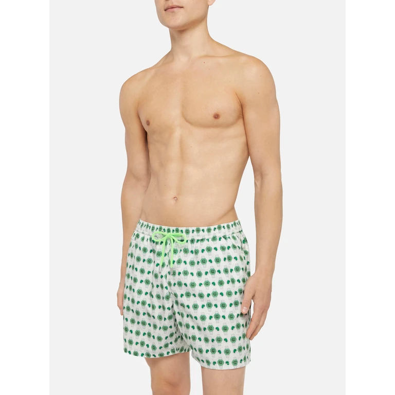 Mc2 Saint Barth Lightweight Fabric Swim Shorts Lighting With Watch Print White Swimshort - Men