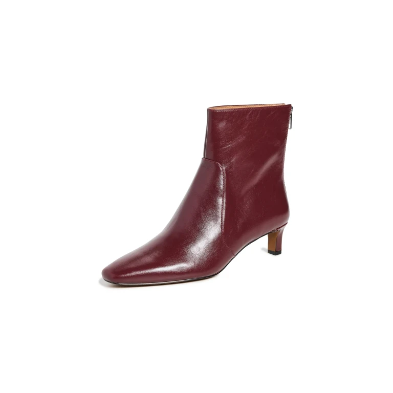 Madewell The Dimes Kitten-Heel Boot in Crinkle Leather Deep Merlot 7.5