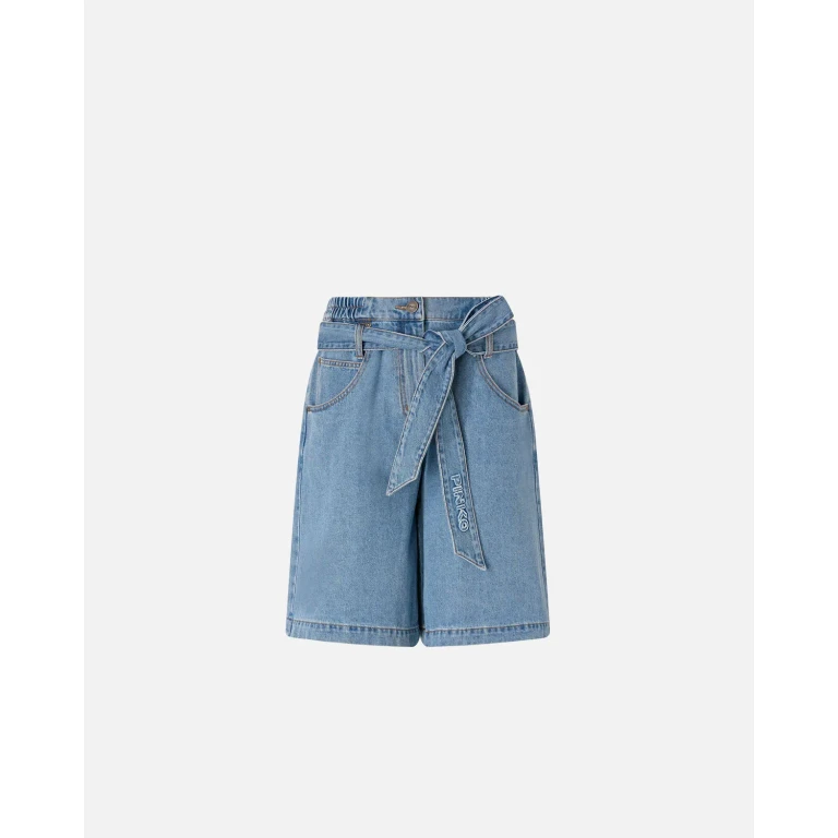 Pinko Bermuda Wide Leg Denim Bermuda Shorts