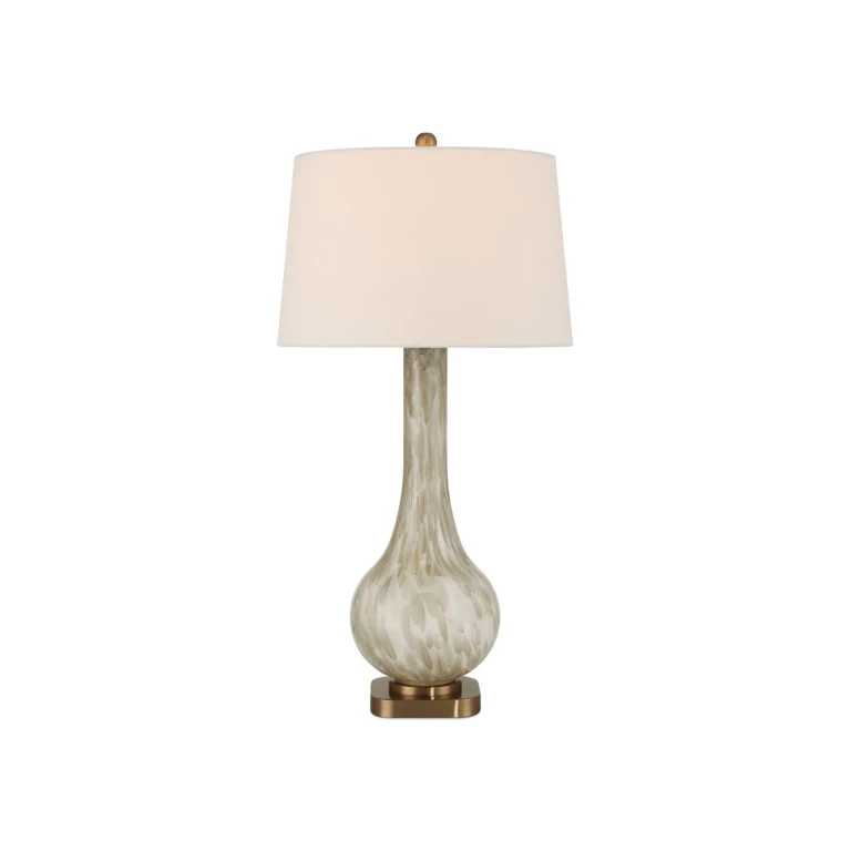 Pale Brown Off-White Antique Brass Table Lamp from the Bombon Table Lamp Collection